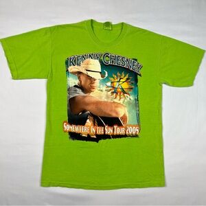 Vtg Kenny Chesney Tour T-Shirt Sz Medium Y2K Double Sided Bright Neon Green A9